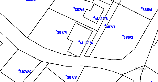 Parcela st. 28/4 v KÚ Polevsko, Katastrální mapa