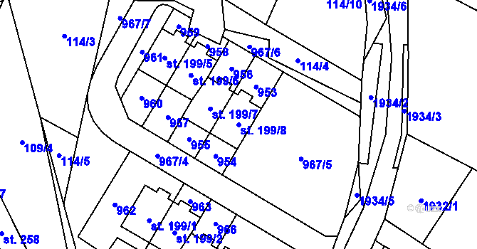 Parcela st. 199/8 v KÚ Polevsko, Katastrální mapa