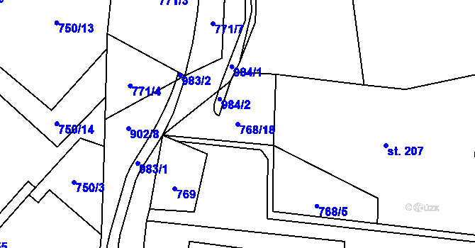 Parcela st. 768/18 v KÚ Polevsko, Katastrální mapa