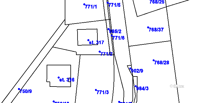 Parcela st. 771/2 v KÚ Polevsko, Katastrální mapa