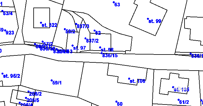 Parcela st. 836/15 v KÚ Polevsko, Katastrální mapa