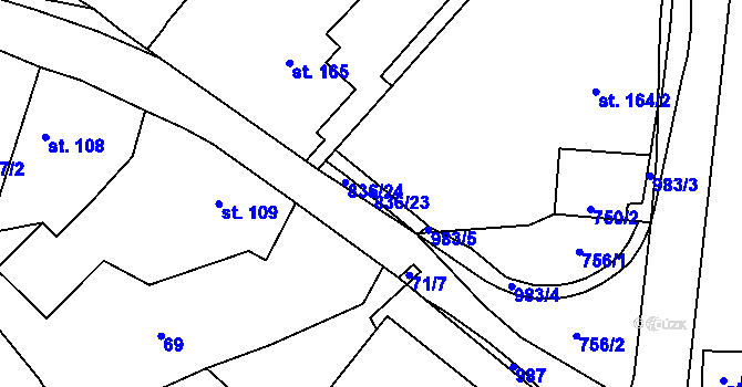 Parcela st. 836/23 v KÚ Polevsko, Katastrální mapa
