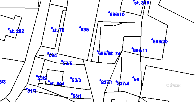 Parcela st. 696/22 v KÚ Polevsko, Katastrální mapa