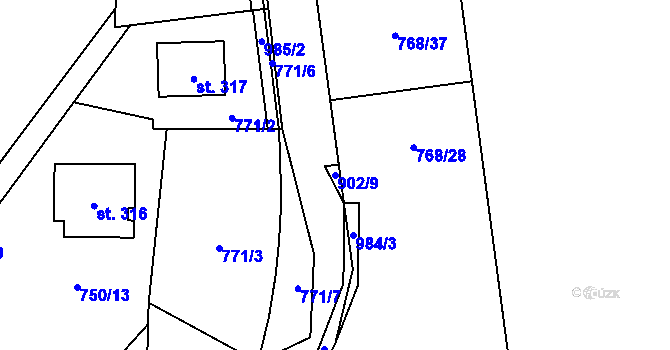 Parcela st. 902/9 v KÚ Polevsko, Katastrální mapa