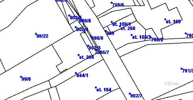 Parcela st. 986/7 v KÚ Polevsko, Katastrální mapa