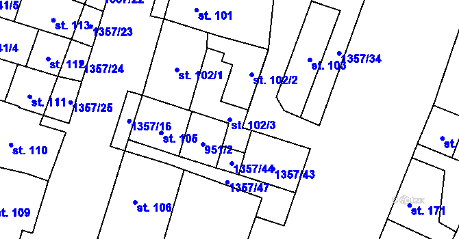 Parcela st. 102/3 v KÚ Police u Jemnice, Katastrální mapa