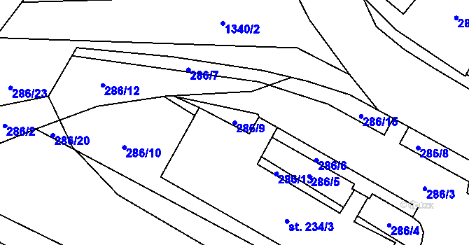 Parcela st. 286/9 v KÚ Police u Jemnice, Katastrální mapa
