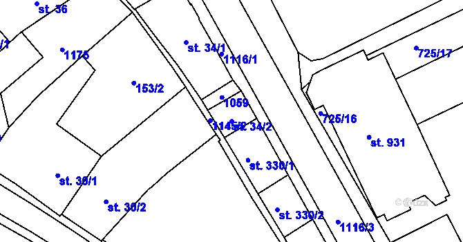 Parcela st. 34/2 v KÚ Police nad Metují, Katastrální mapa