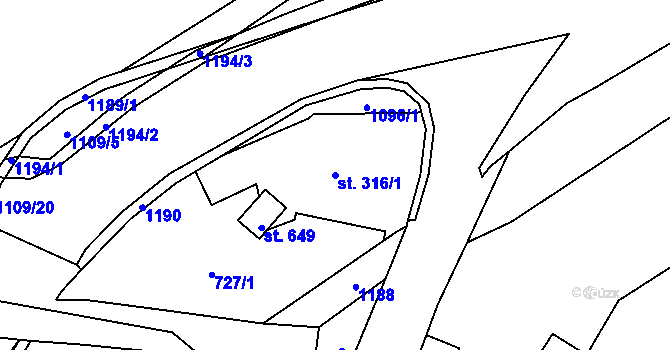 Parcela st. 316/1 v KÚ Police nad Metují, Katastrální mapa