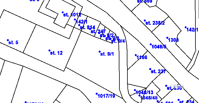 Parcela st. 9/1 v KÚ Velká Ledhuje, Katastrální mapa