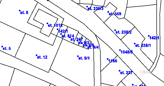 Parcela st. 9/3 v KÚ Velká Ledhuje, Katastrální mapa