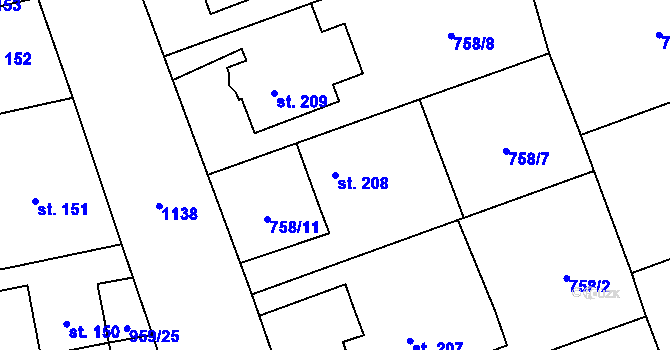 Parcela st. 208 v KÚ Velká Ledhuje, Katastrální mapa