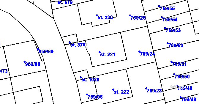 Parcela st. 221 v KÚ Velká Ledhuje, Katastrální mapa