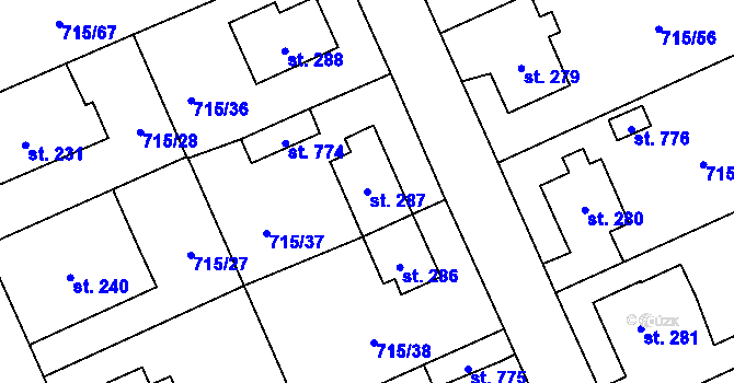 Parcela st. 287 v KÚ Velká Ledhuje, Katastrální mapa