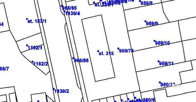 Parcela st. 315 v KÚ Velká Ledhuje, Katastrální mapa