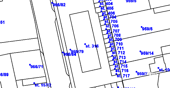 Parcela st. 316 v KÚ Velká Ledhuje, Katastrální mapa