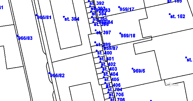 Parcela st. 400 v KÚ Velká Ledhuje, Katastrální mapa