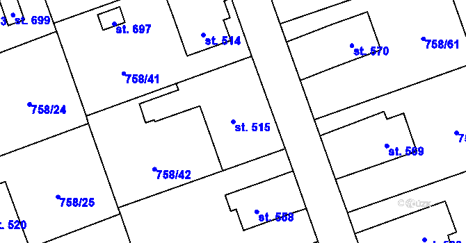 Parcela st. 515 v KÚ Velká Ledhuje, Katastrální mapa