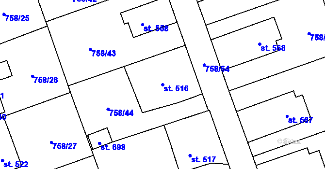 Parcela st. 516 v KÚ Velká Ledhuje, Katastrální mapa