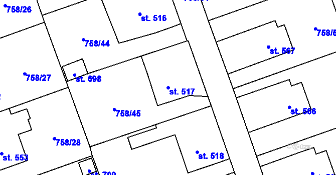 Parcela st. 517 v KÚ Velká Ledhuje, Katastrální mapa