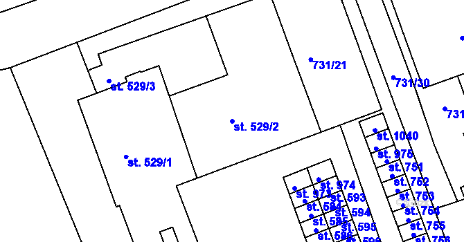 Parcela st. 529/2 v KÚ Velká Ledhuje, Katastrální mapa