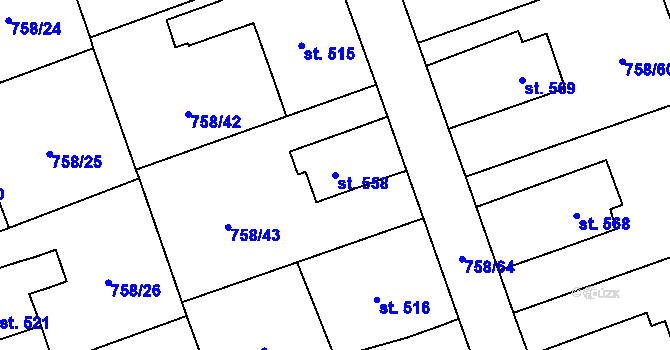Parcela st. 558 v KÚ Velká Ledhuje, Katastrální mapa