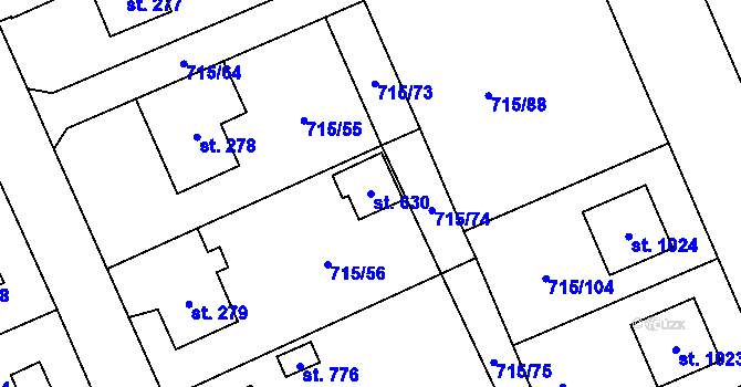 Parcela st. 630 v KÚ Velká Ledhuje, Katastrální mapa