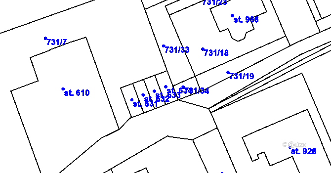 Parcela st. 634 v KÚ Velká Ledhuje, Katastrální mapa