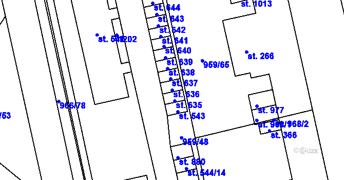 Parcela st. 636 v KÚ Velká Ledhuje, Katastrální mapa