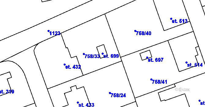 Parcela st. 699 v KÚ Velká Ledhuje, Katastrální mapa