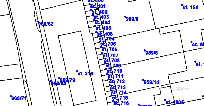 Parcela st. 707 v KÚ Velká Ledhuje, Katastrální mapa
