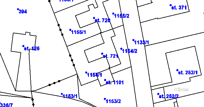 Parcela st. 721 v KÚ Velká Ledhuje, Katastrální mapa