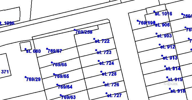 Parcela st. 723 v KÚ Velká Ledhuje, Katastrální mapa