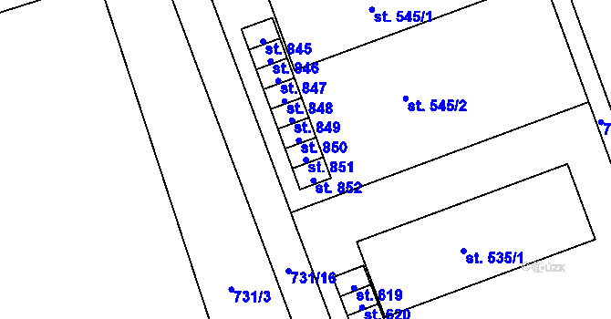 Parcela st. 851 v KÚ Velká Ledhuje, Katastrální mapa