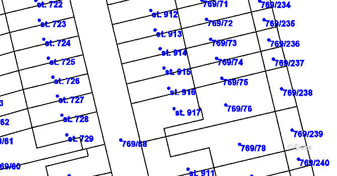 Parcela st. 916 v KÚ Velká Ledhuje, Katastrální mapa