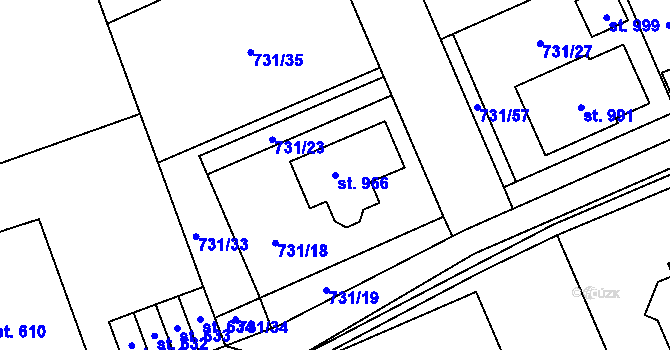 Parcela st. 966 v KÚ Velká Ledhuje, Katastrální mapa