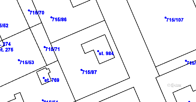 Parcela st. 984 v KÚ Velká Ledhuje, Katastrální mapa