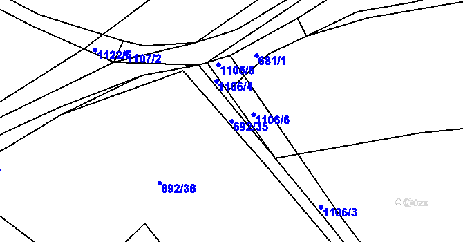 Parcela st. 692/35 v KÚ Velká Ledhuje, Katastrální mapa