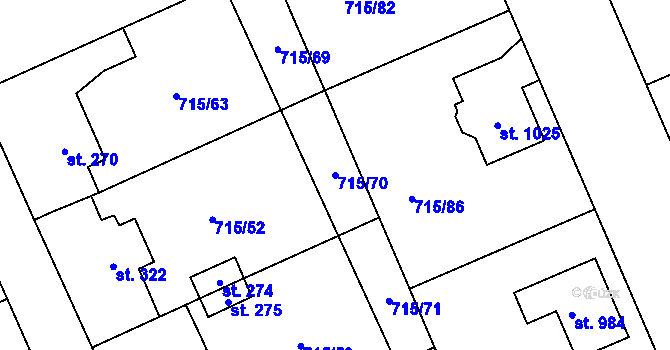 Parcela st. 715/70 v KÚ Velká Ledhuje, Katastrální mapa