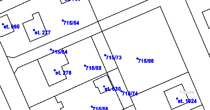 Parcela st. 715/73 v KÚ Velká Ledhuje, Katastrální mapa
