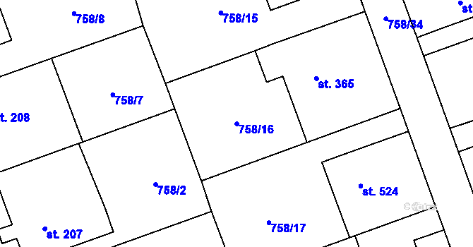 Parcela st. 758/16 v KÚ Velká Ledhuje, Katastrální mapa