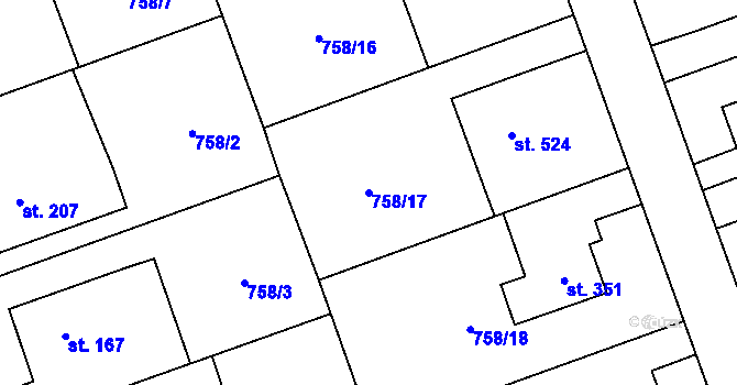 Parcela st. 758/17 v KÚ Velká Ledhuje, Katastrální mapa