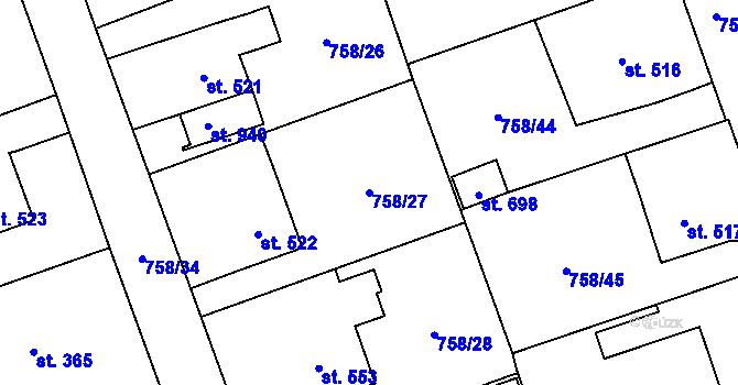 Parcela st. 758/27 v KÚ Velká Ledhuje, Katastrální mapa