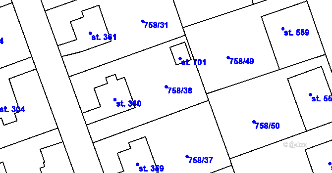 Parcela st. 758/38 v KÚ Velká Ledhuje, Katastrální mapa