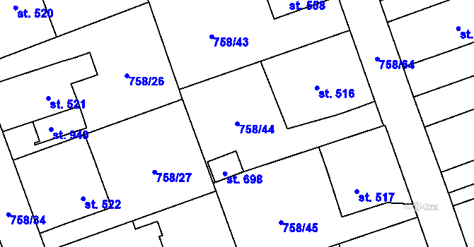 Parcela st. 758/44 v KÚ Velká Ledhuje, Katastrální mapa