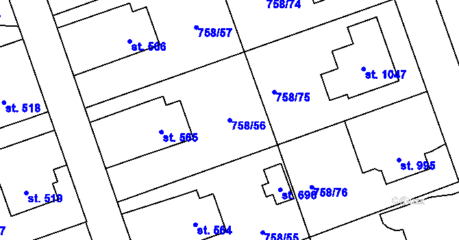 Parcela st. 758/56 v KÚ Velká Ledhuje, Katastrální mapa