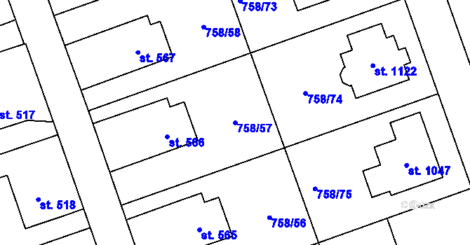 Parcela st. 758/57 v KÚ Velká Ledhuje, Katastrální mapa