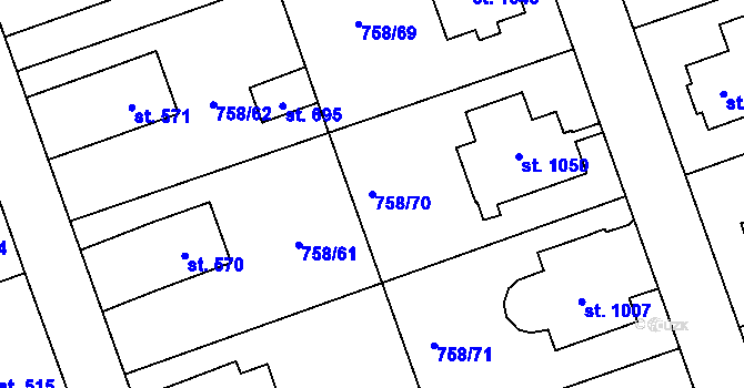 Parcela st. 758/70 v KÚ Velká Ledhuje, Katastrální mapa