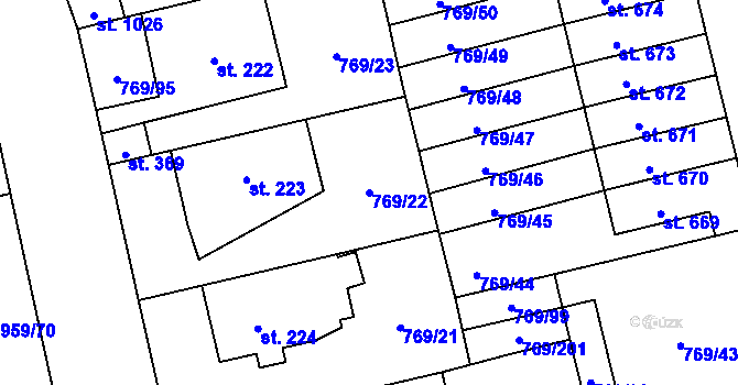 Parcela st. 769/22 v KÚ Velká Ledhuje, Katastrální mapa