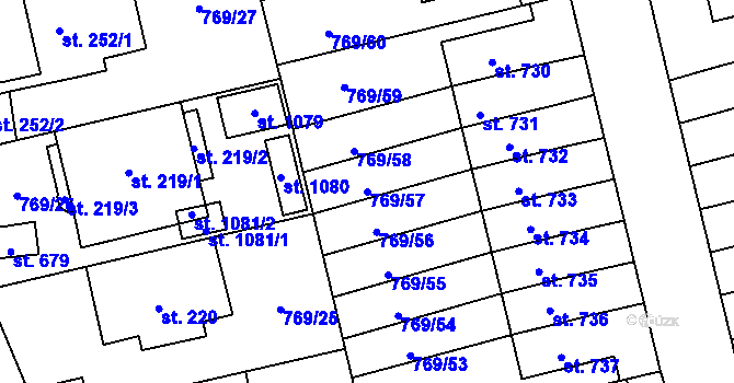 Parcela st. 769/57 v KÚ Velká Ledhuje, Katastrální mapa